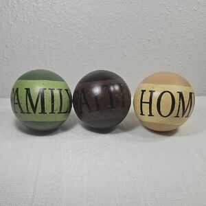 Family Faith Home Decorative 3 Spheres Set - Green, Brown, Tan